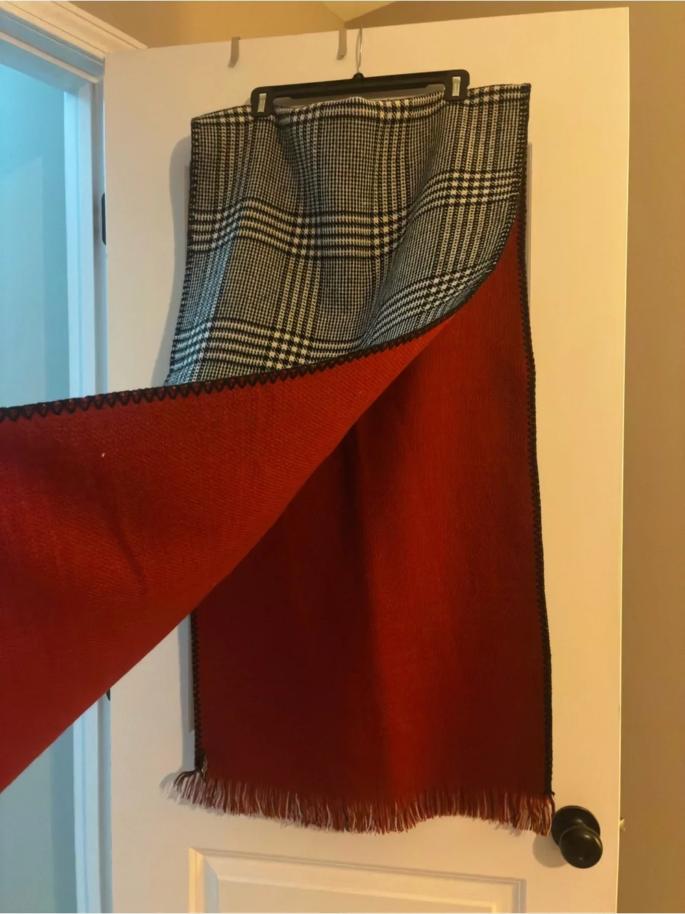 Plaid Wrap in Black and White with Crimson Lining